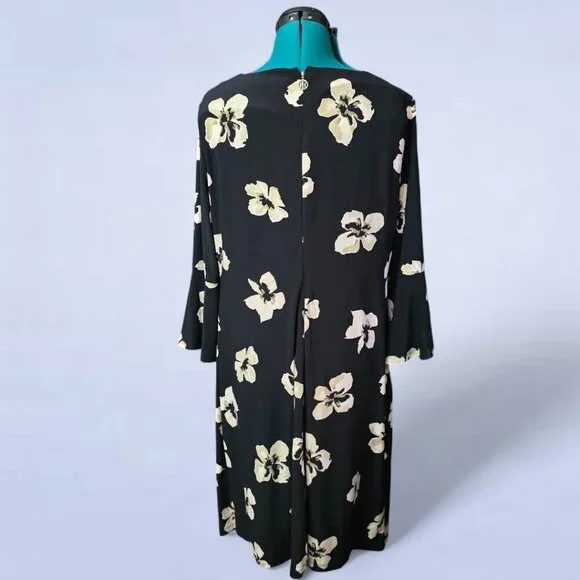 Tommy Hilfiger Floral-Print Bell-Sleeve Mini Dress Black - Size 14 - Picture 4 of 7